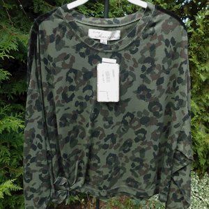 Vintage Havana Oversized Knot-Front Green Camo Top NWT